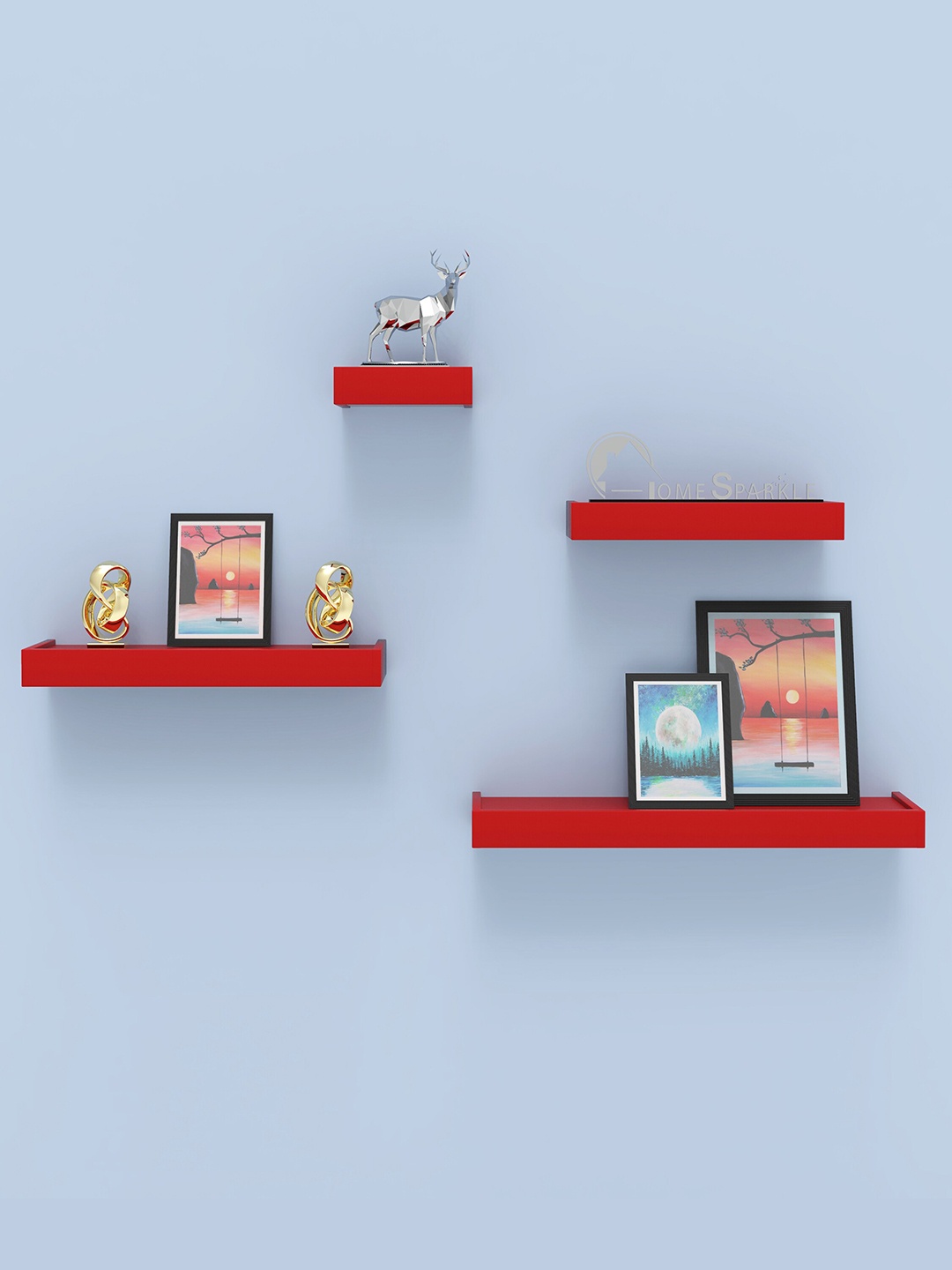 

Home Sparkle Pack of 4 Red Wooden Wall Shelves
