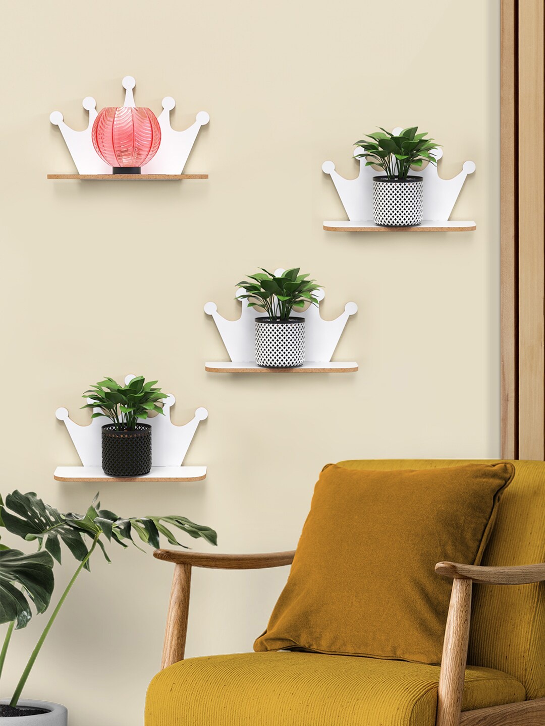 

Home Sparkle Pack of 4 White Wooden Wall Shelf
