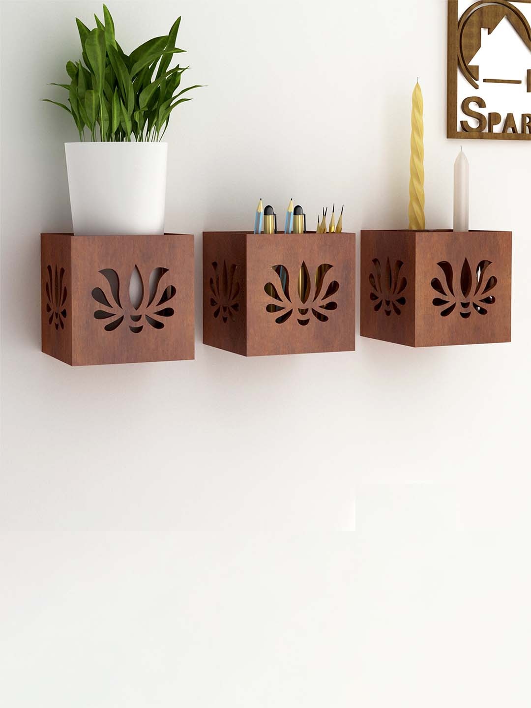 

Home Sparkle 3 Set Cube Wall Shelve Organizer Brown