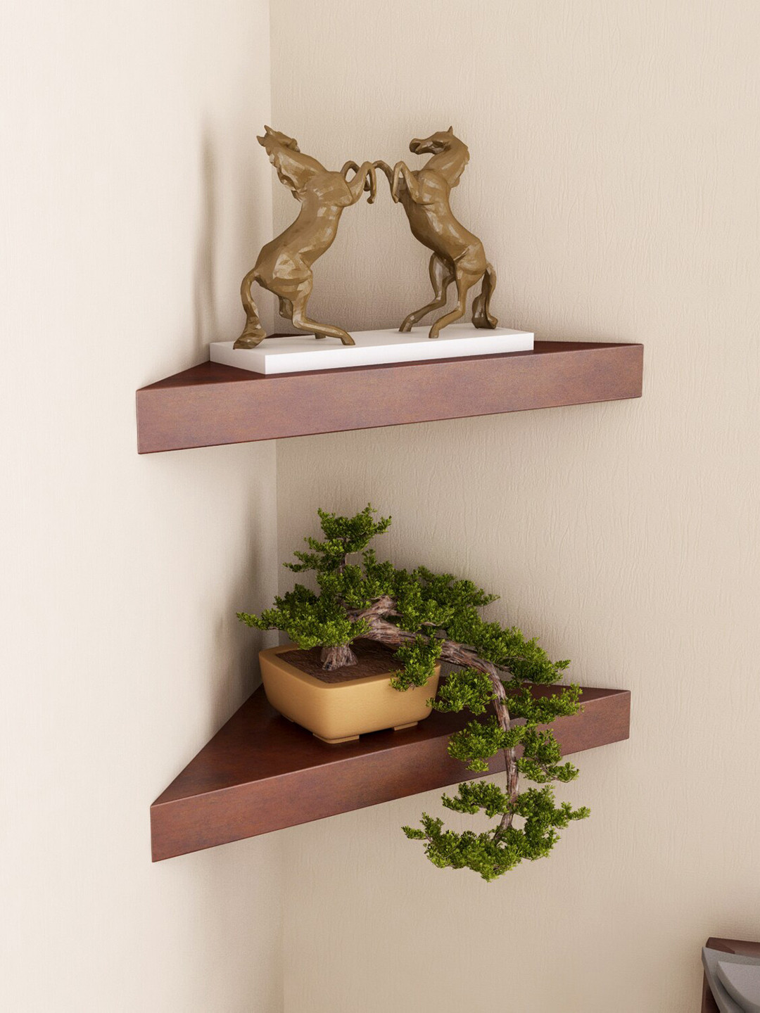 

Home Sparkle Set Of 2 Wood Corner Wall Shelves, Brown