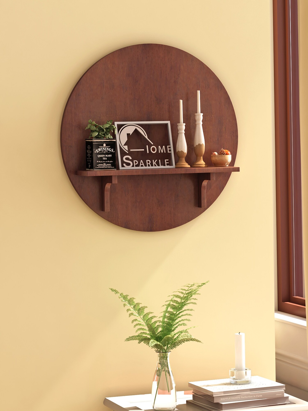 

Home Sparkle Wooden Round Wall Shelf, Brown
