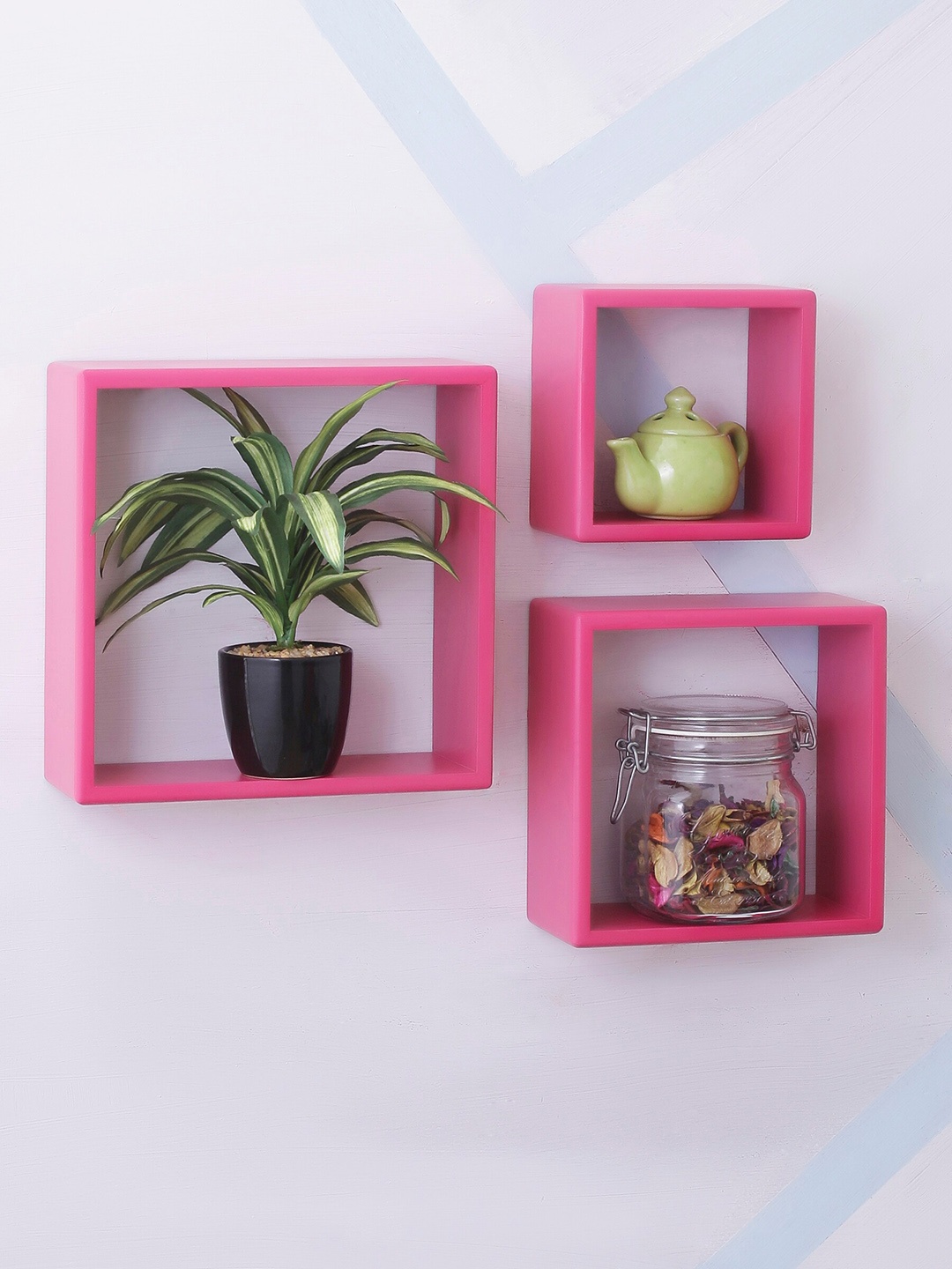 

Home Sparkle 3 Set Pink MDF Wall Mounted Floating Cube Shelves