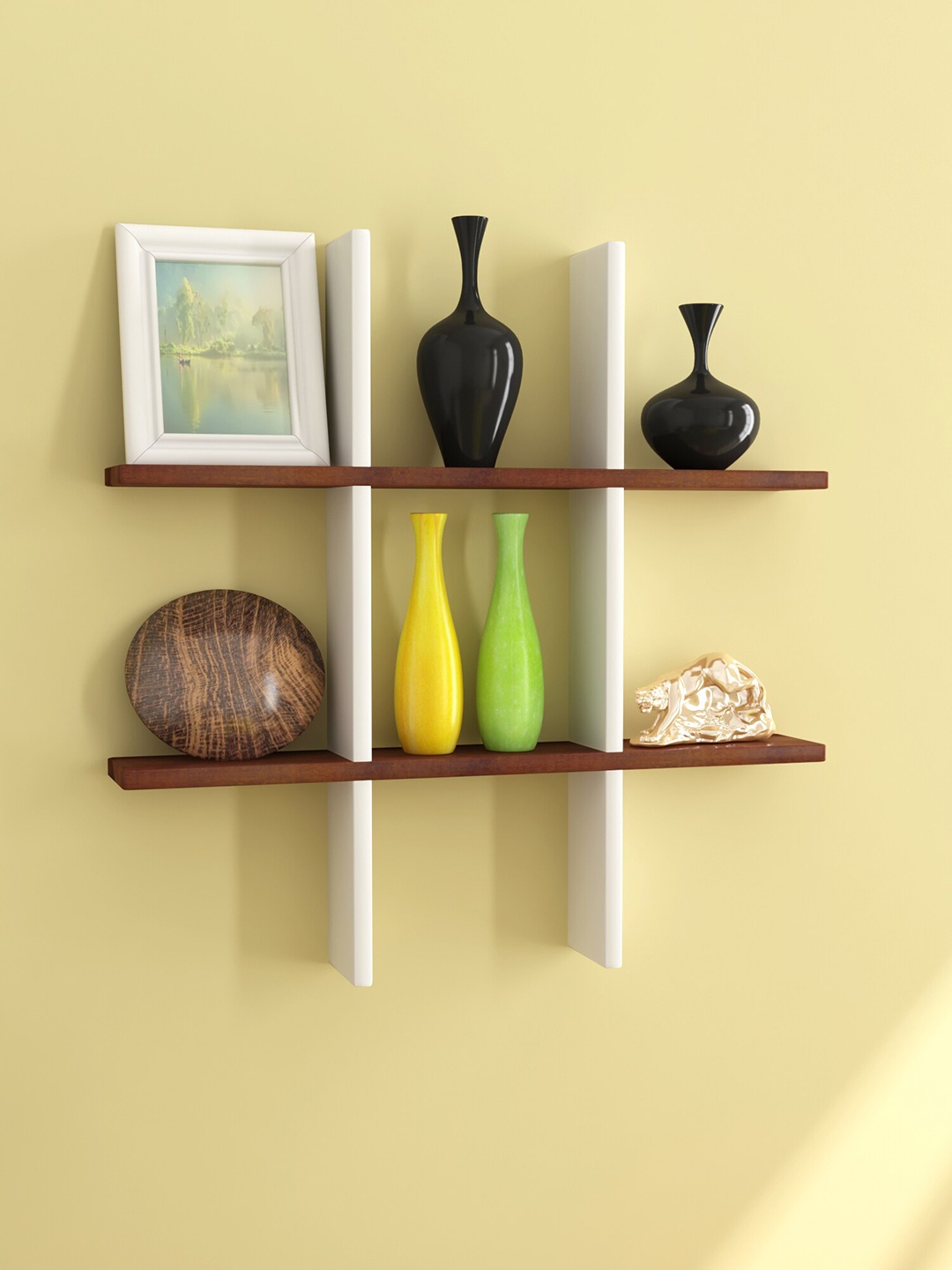 

Home Sparkle White & Brown Plus Shaped Wood Wall Shelves