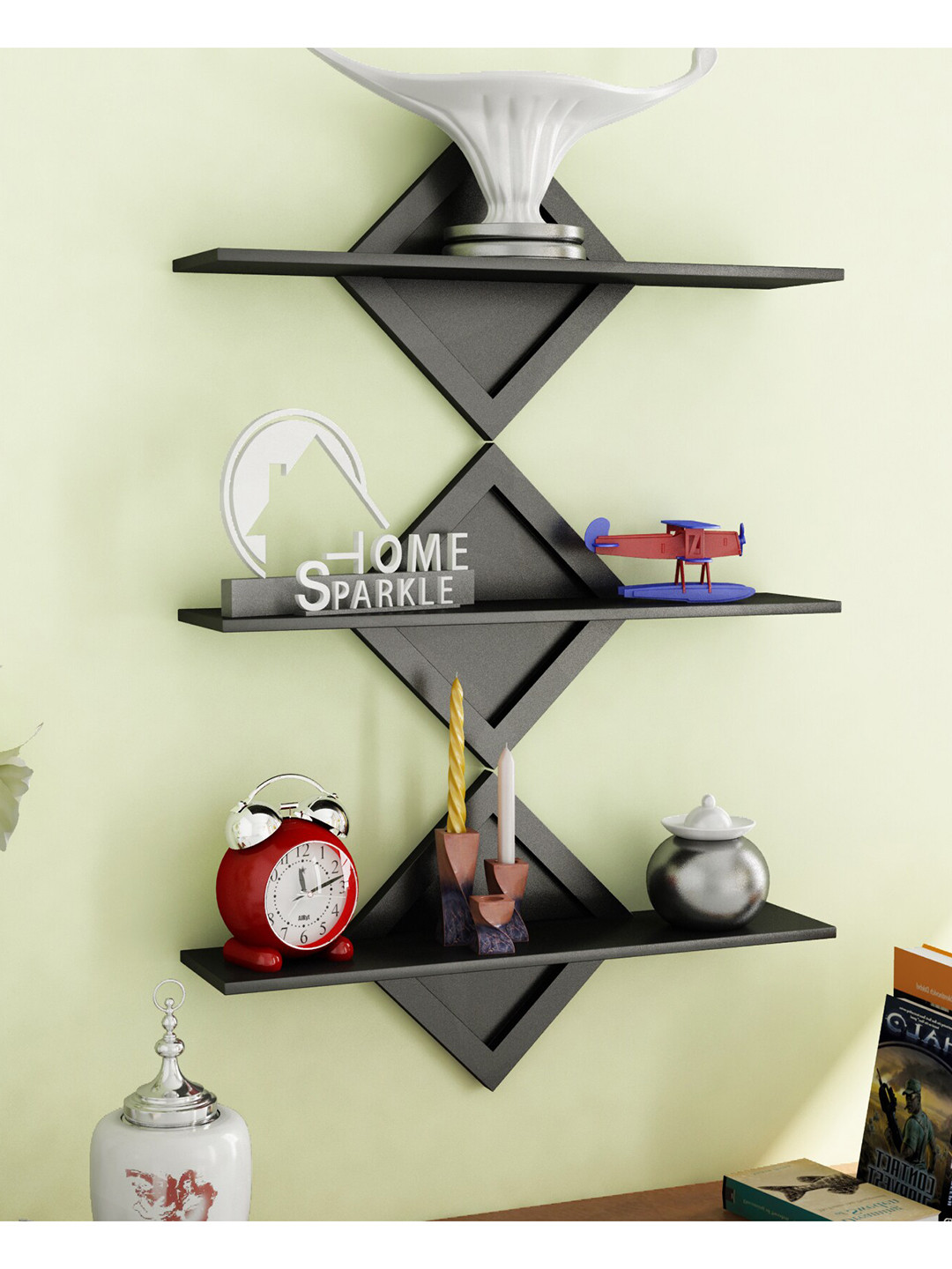 

Home Sparkle Set Of 3 MDF Decorative Wall Shelves, Black