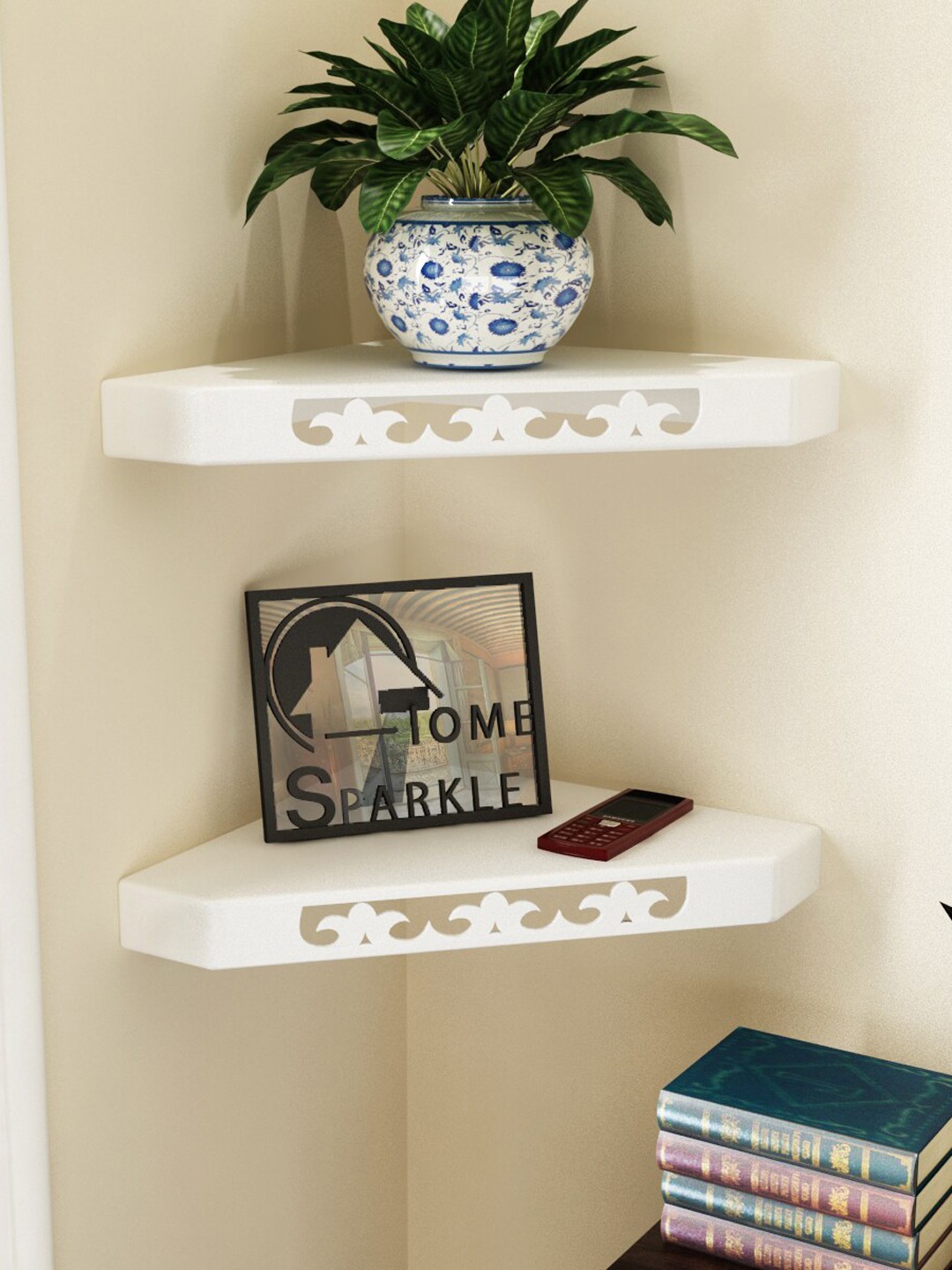 

Home Sparkle Set of 2 Wood Corner Wall Shelf, Cream