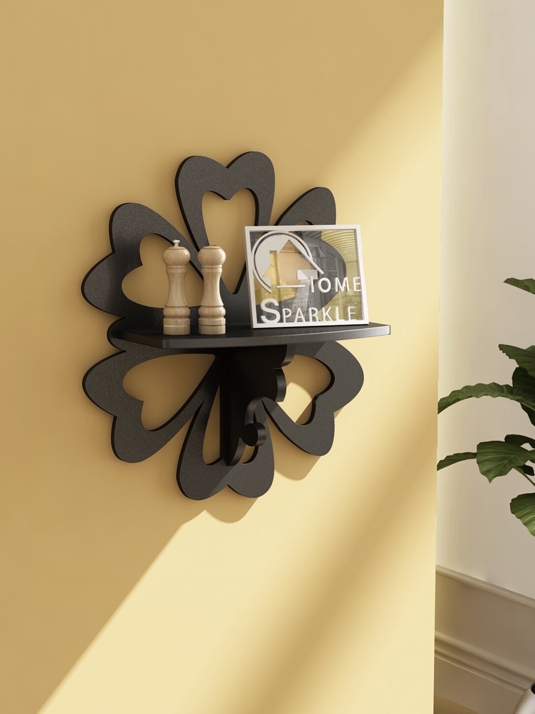 

Home Sparkle MDF Wood Carved Wall Shelf, Black