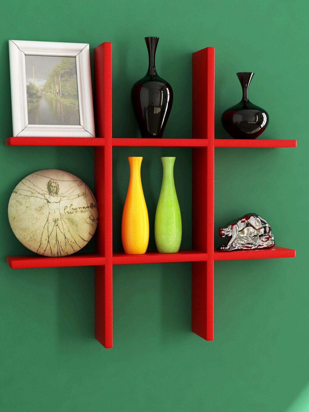 

Home Sparkle Mdf Plus Shaped Wall Shelves, Red