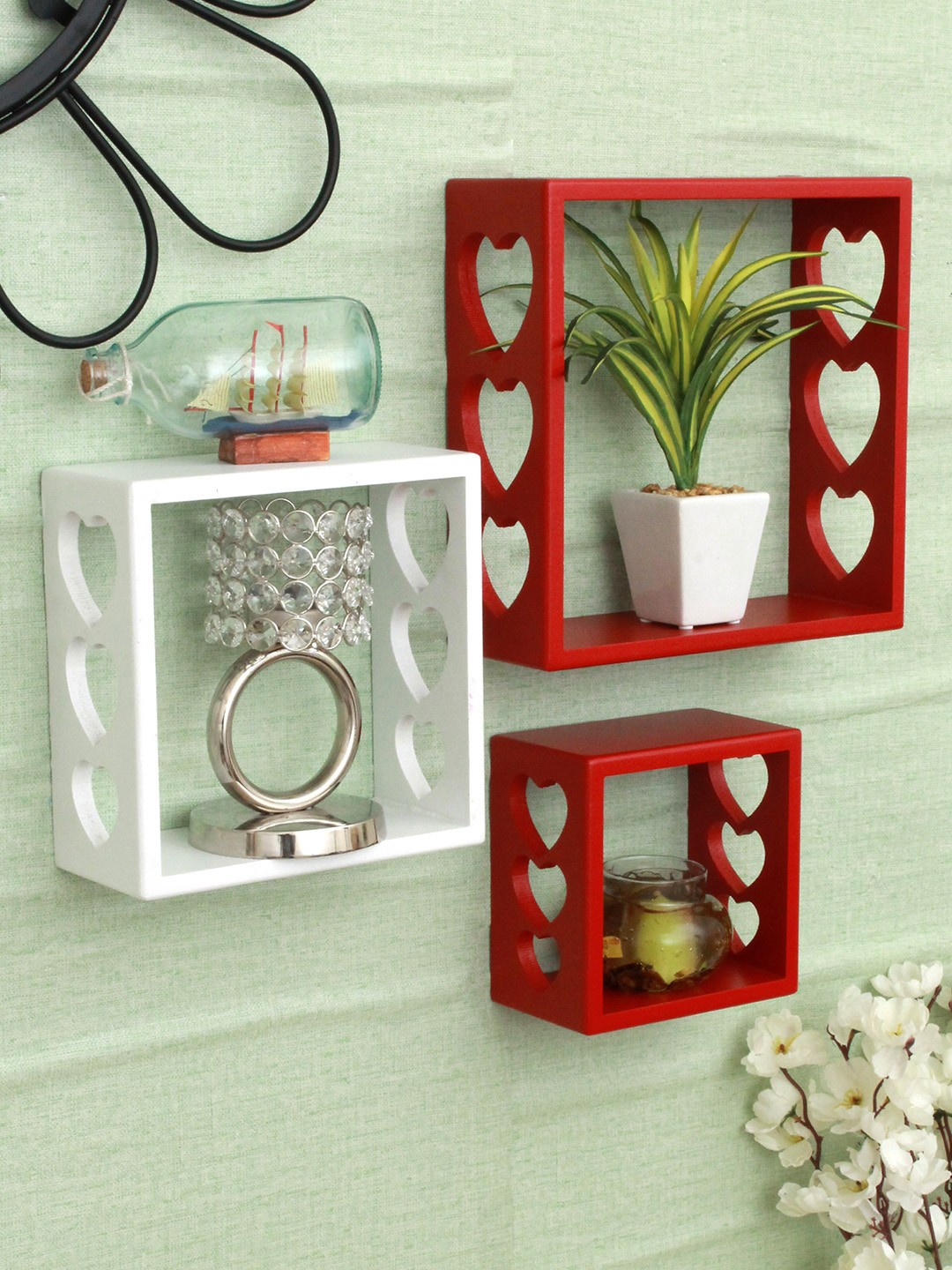 

Home Sparkle Pack of 3 Red Wooden Wall Shelves