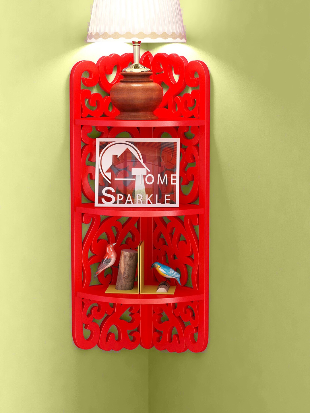 

Home Sparkle 3 Tier Wood Corner Wall Shelf, Red