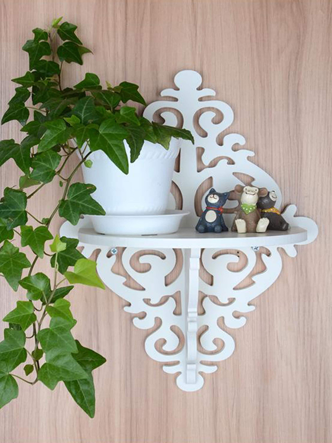 

Home Sparkle White Engineered Wood Carved Wall Mounted Shelves