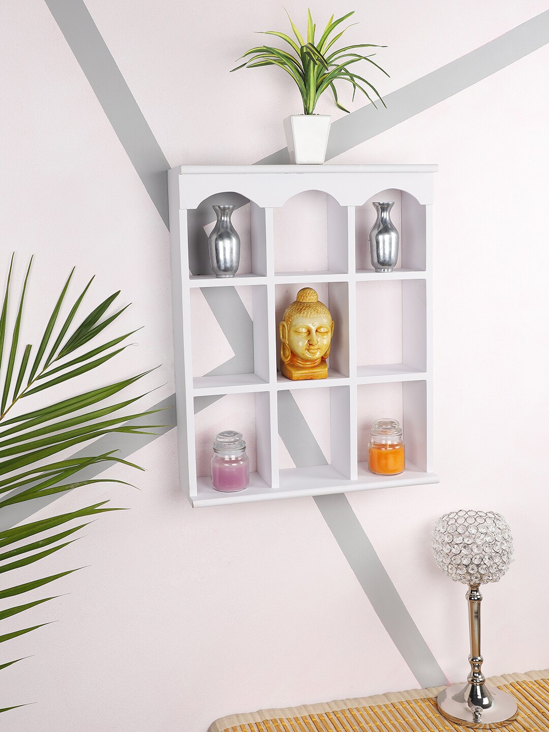 

Home Sparkle White Multipurpose Nine Partition Compartment Wall Shelf Rack MDF