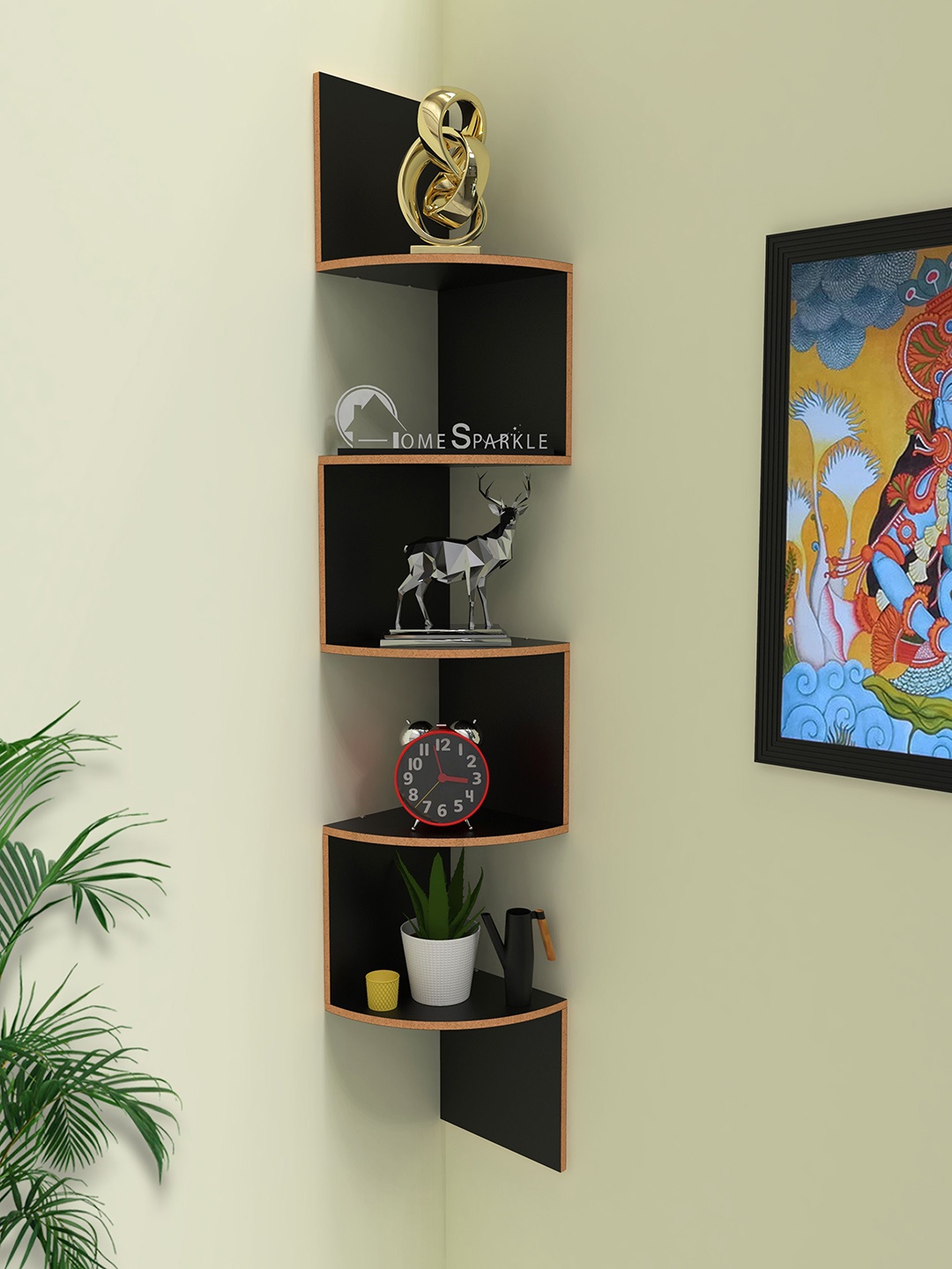 

Home Sparkle Black MDF Corner Wall Shelf