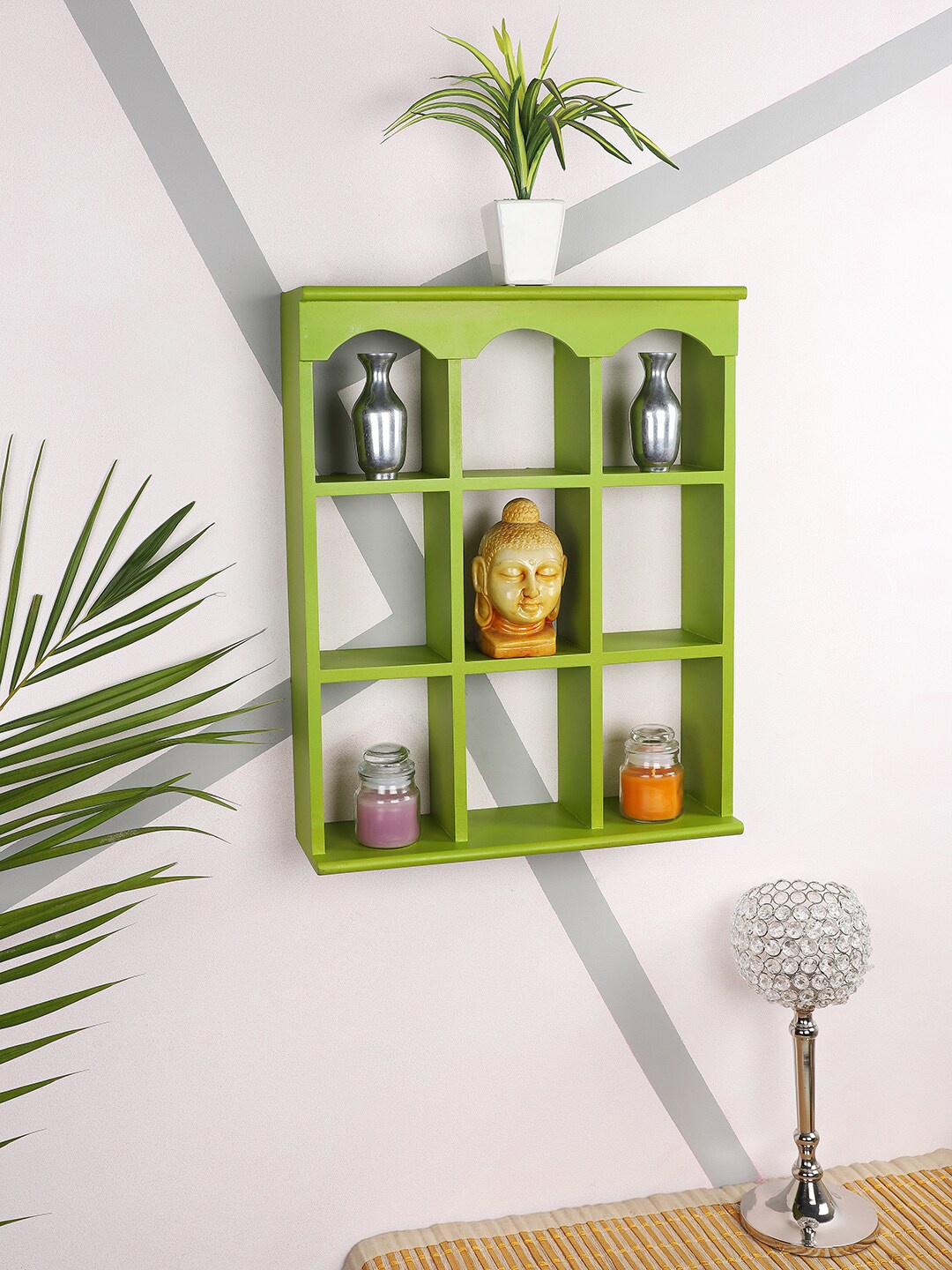 

Home Sparkle MDF Nine Partition Compartment Pocket Wall Shelf, Green