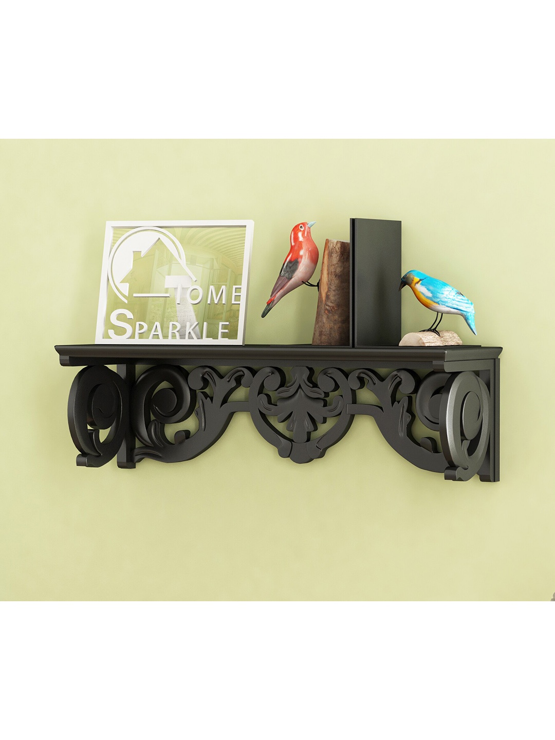 

Home Sparkle MDF Carved Floating Wall Shelf, Black