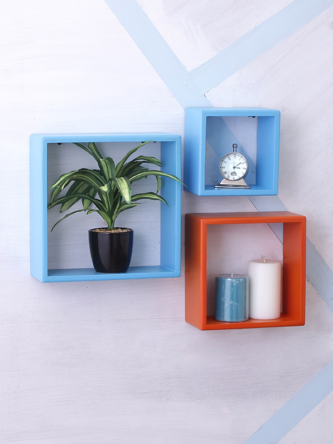 

Home Sparkle Set Of 3 MDF Pocket Wall Shelves, Orange