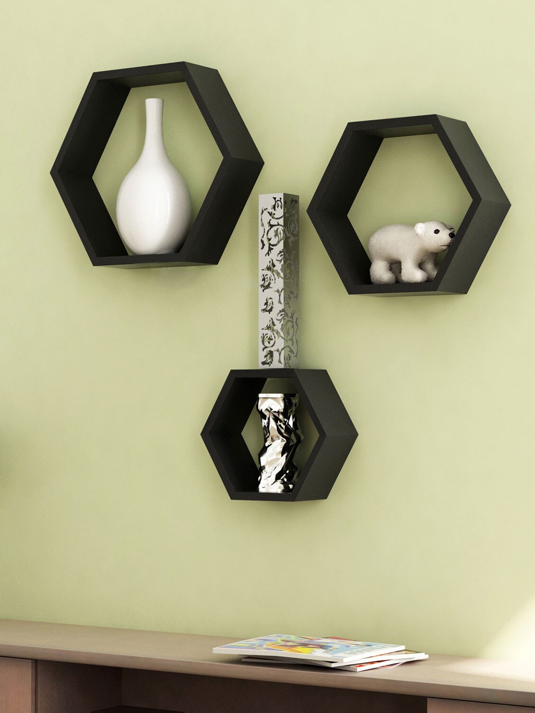 

Home Sparkle Set of 3 MDF Pocket Wall Shelves, Black