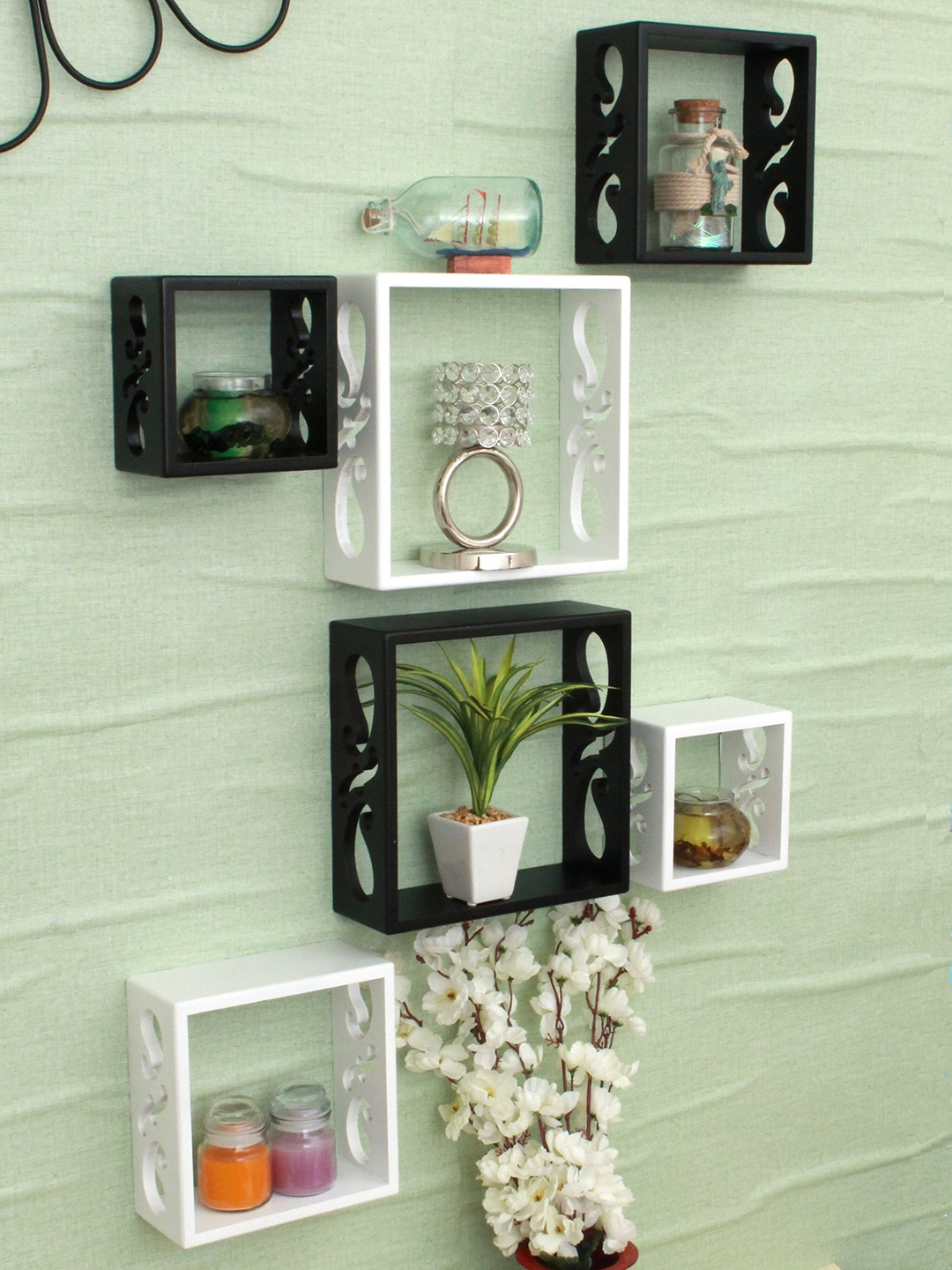 

Home Sparkle Set of 6 MDF Pocket Wall Shelves, Black