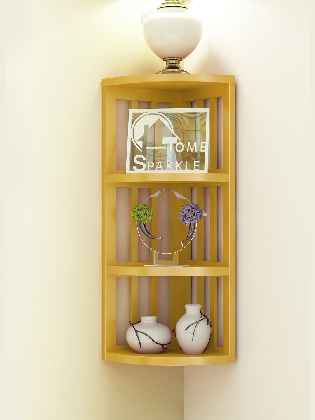 

Home Sparkle MDF 4 Tier Wall Mounted Corner Shelf, Gold