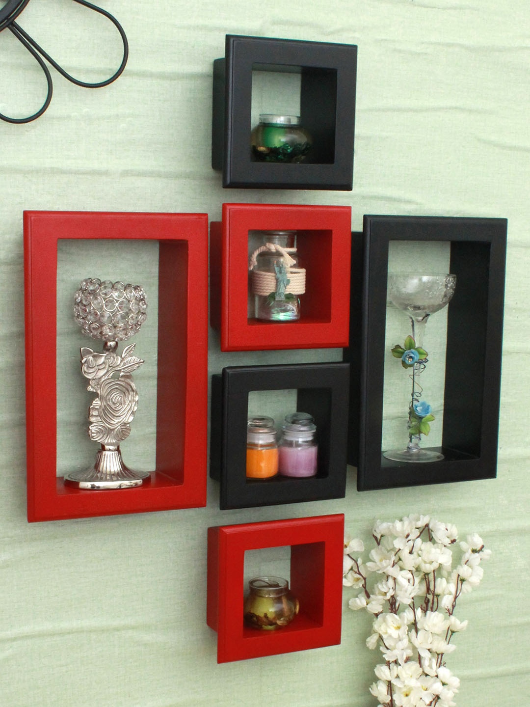 

Home Sparkle Set Of 6 MDF Frame Design Pocket Wall Shelf, Black