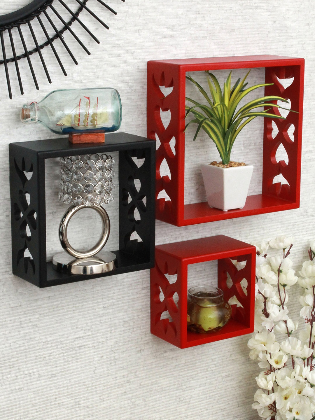 

Home Sparkle Set of 3 MDF Pocket Wall Shelves, Red