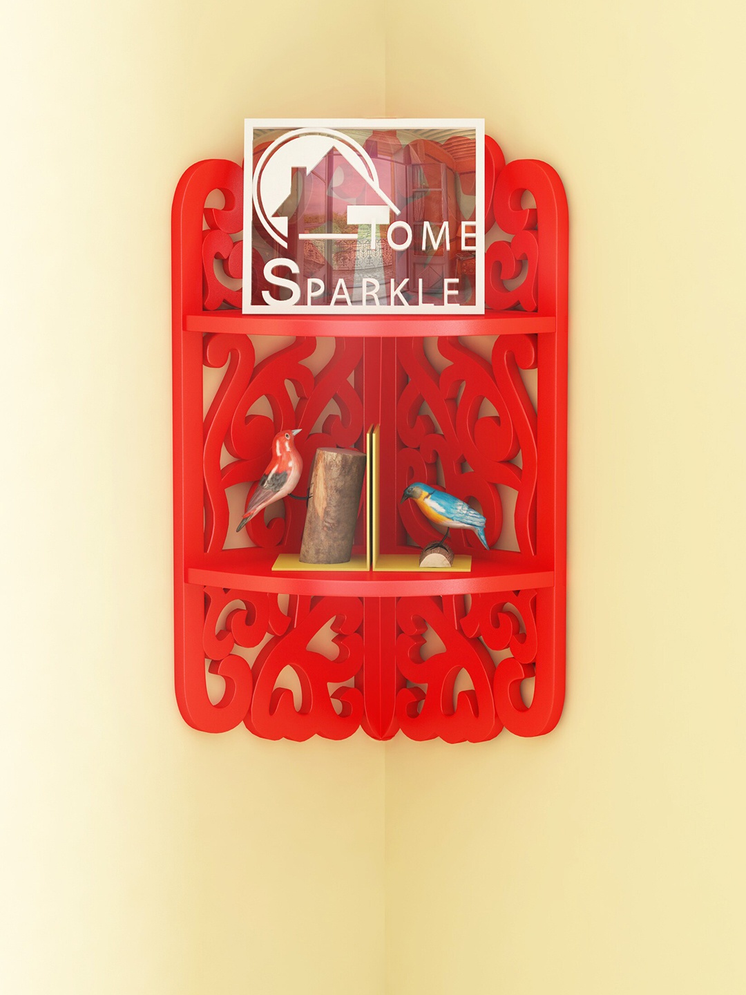 

Home Sparkle Red 2 Tier Wooden Corner Shelf with Hidden Brackets