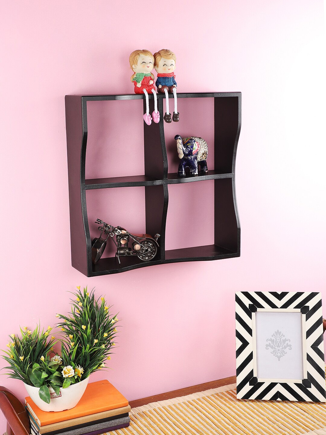 

Home Sparkle 4 Compartments MDF Pocket Wall Shelf, Black