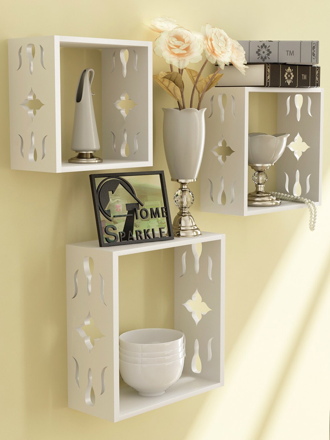 

Home Sparkle Set of 3 MDF Wooden Wall Shelves, White