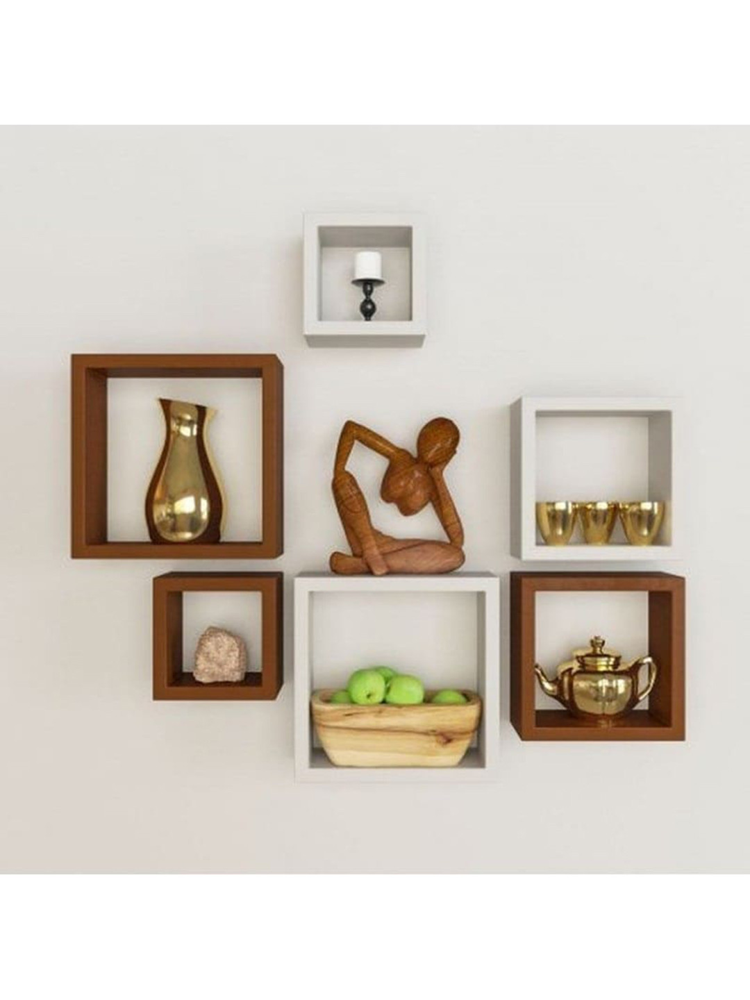 

Home Sparkle Set Of 6 Solid Cube Floating Shelves, Brown