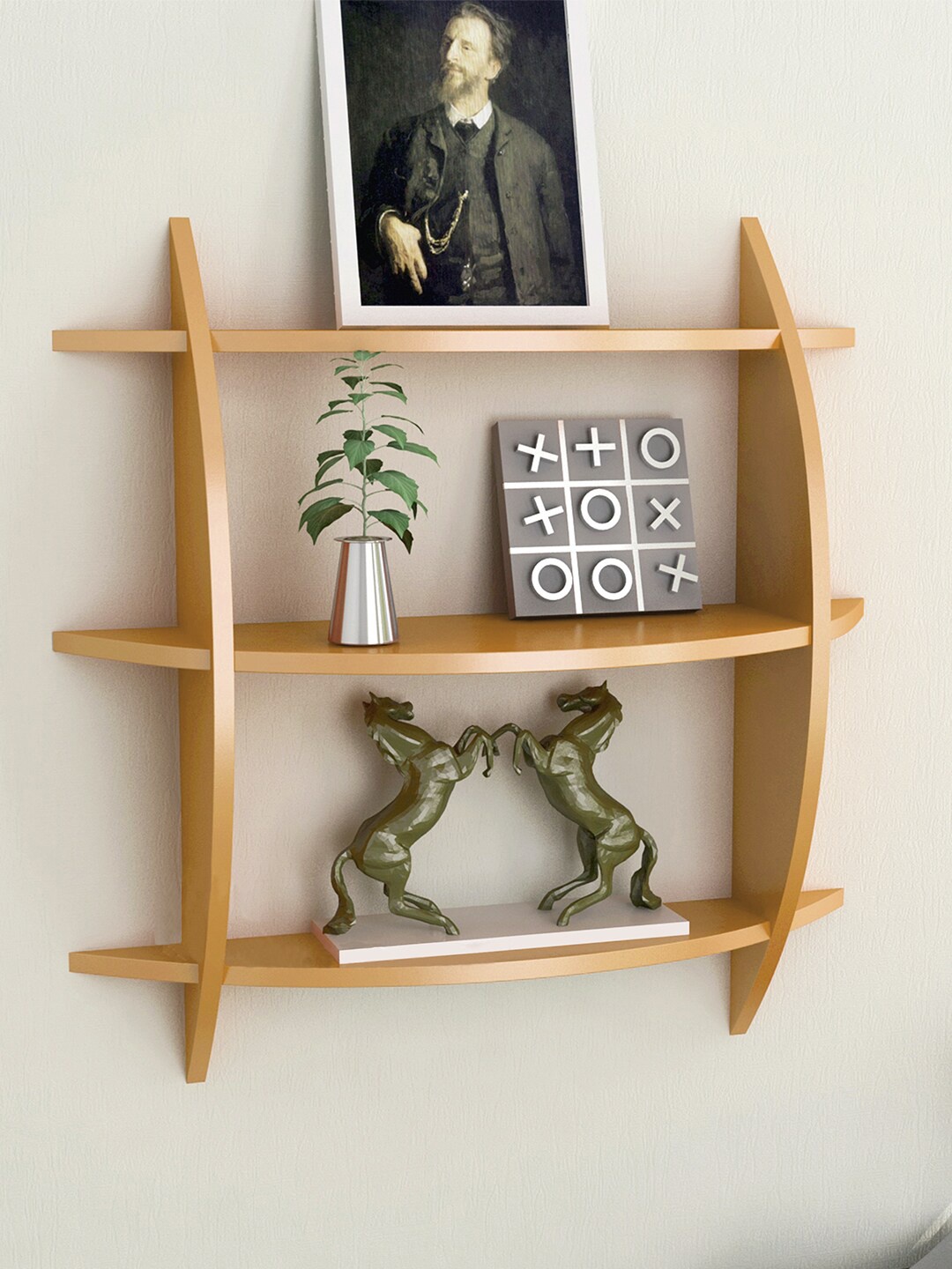 

Home Sparkle 3 Tier Rack Engineered Wood Wall Shelf, Gold