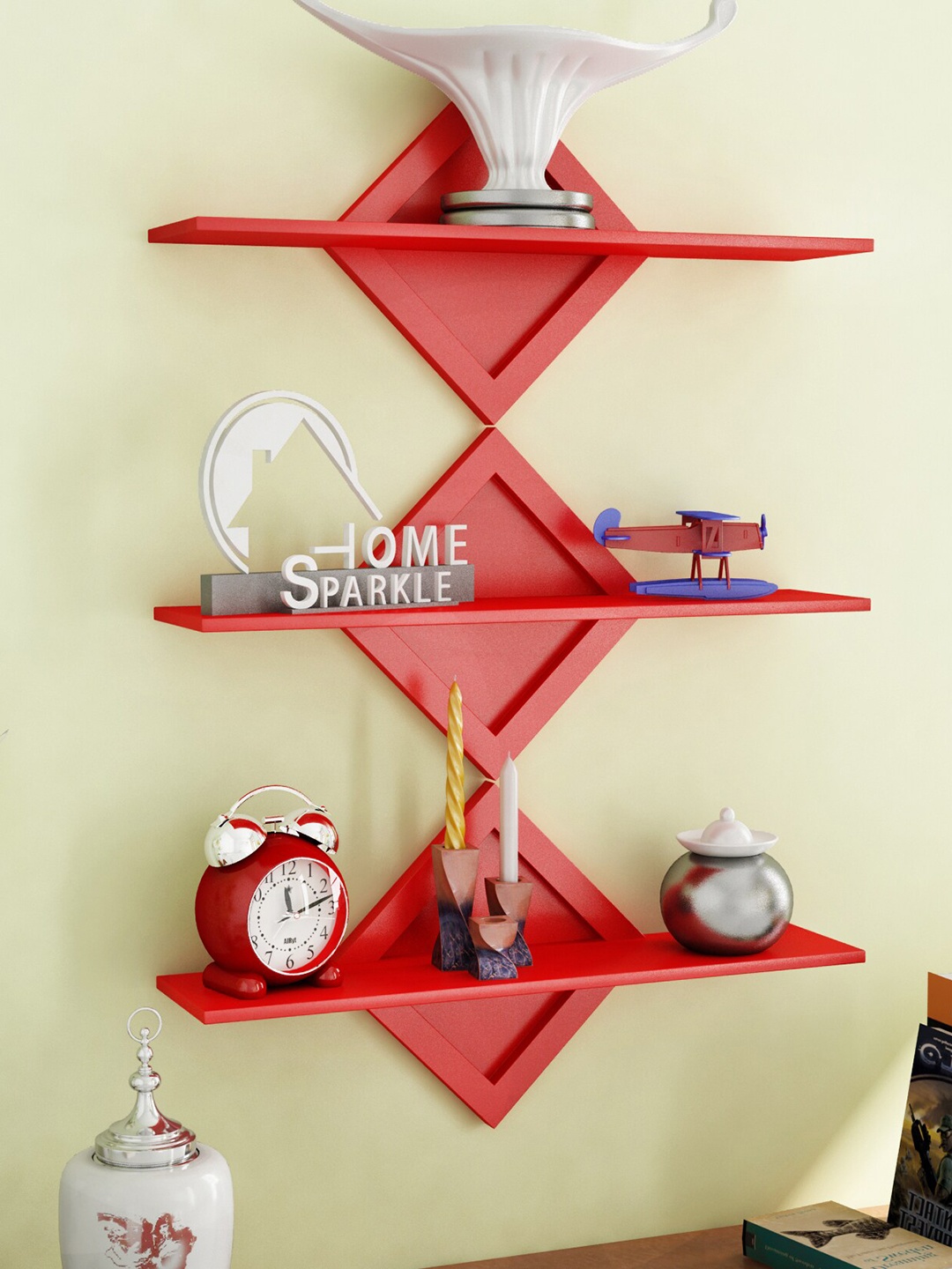 

Home Sparkle Set Of 3 Decorative Shelves, Red