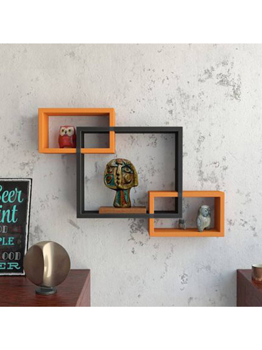 

Home Sparkle Orange & Black MDF Floating Shelves