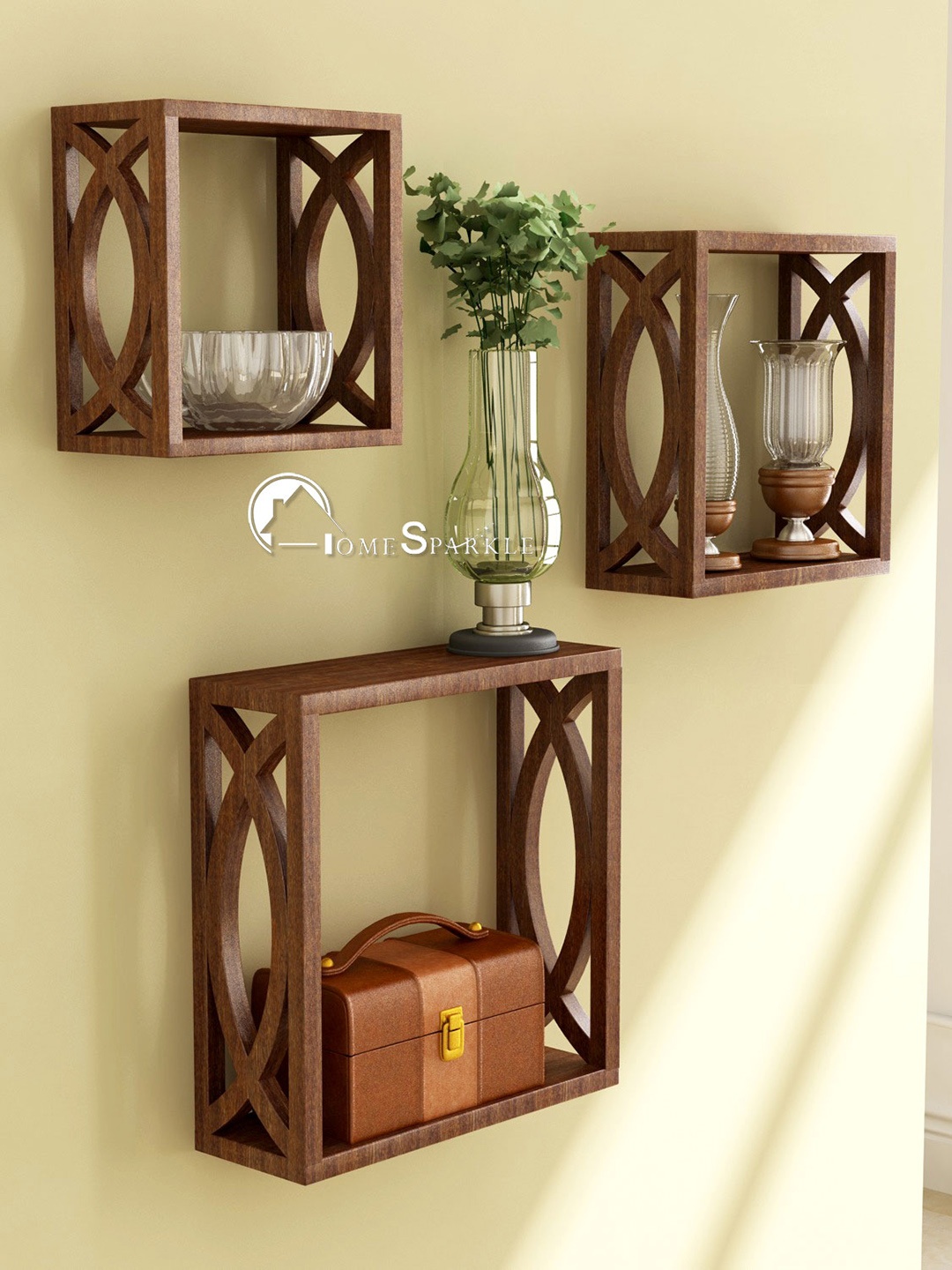 

Home Sparkle Set Of 3 Solid Wall Mounted MDF Wall Shelves, Brown