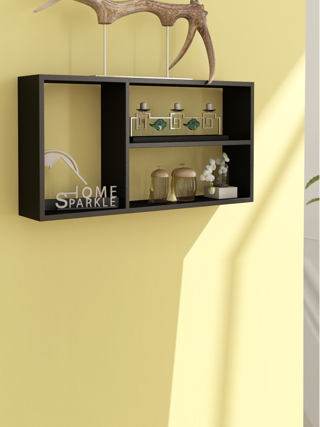 

Home Sparkle Solid Engineered Wood Rectangle Wall Shelf, Black