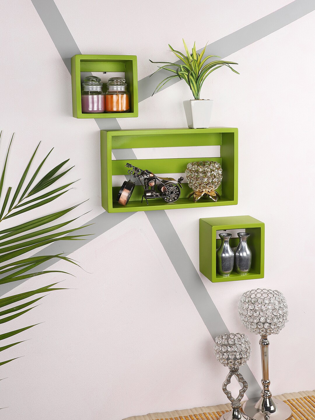 

Home Sparkle Set Of 3 Solid Wall Mounted Floating Wall Shelves, Green