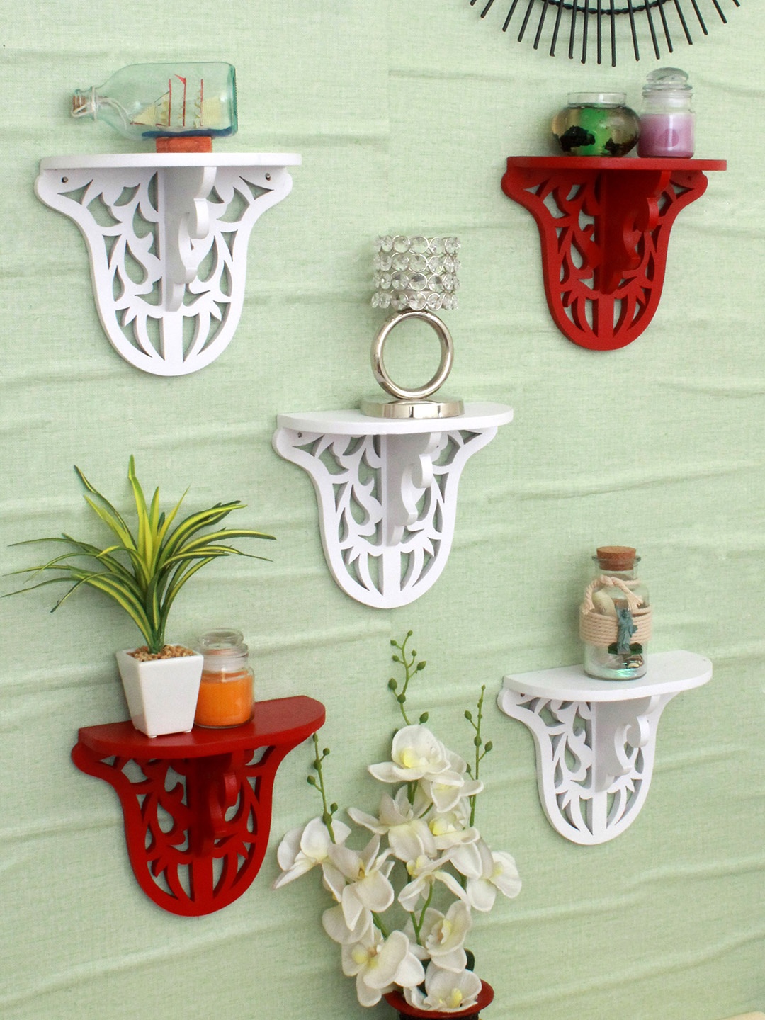 

Home Sparkle Set Of 5 Carved Wall Shelves, White