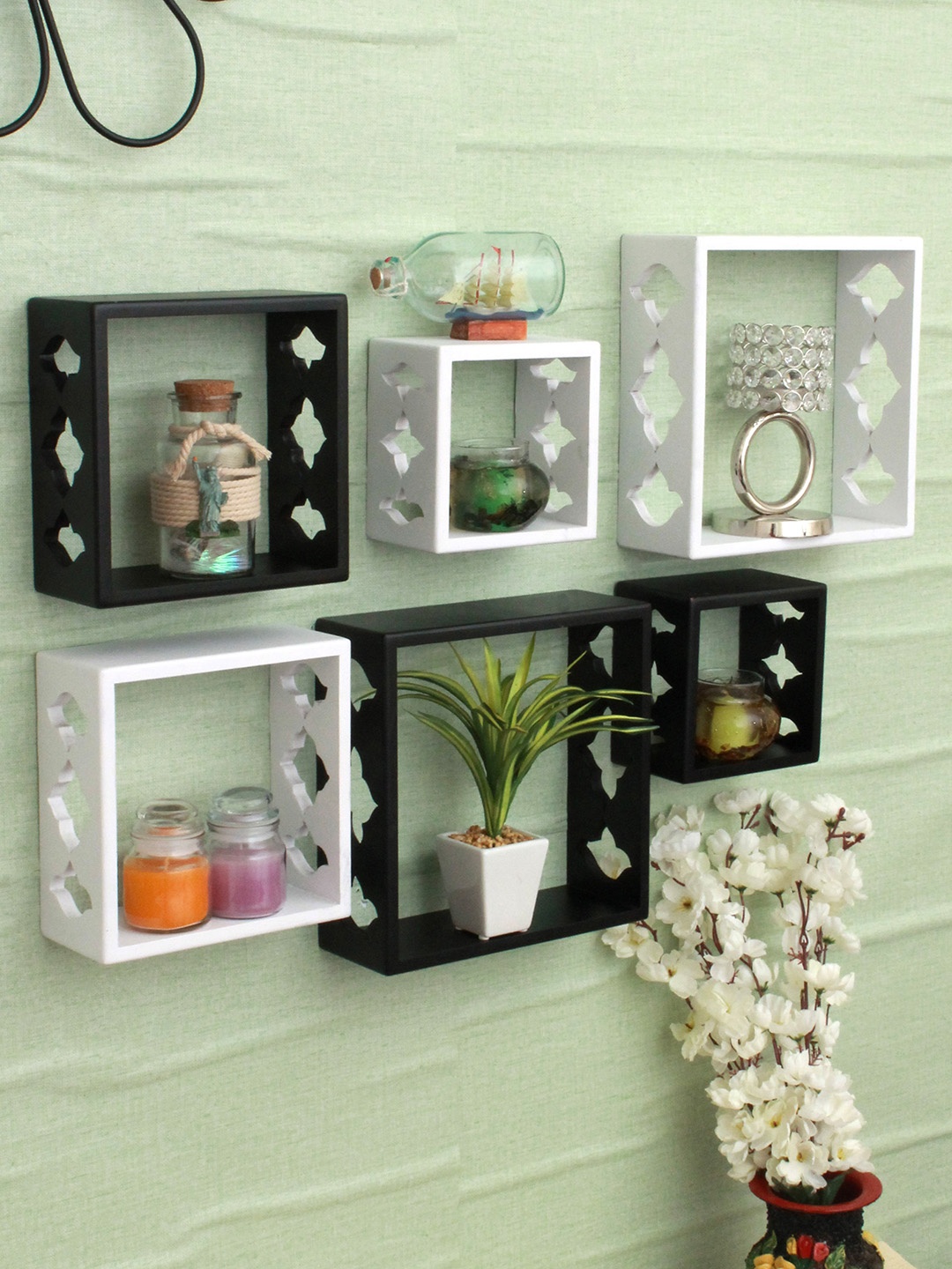 

Home Sparkle Set Of 6 Square Shaped Solid MDF Wall Shelves, Black