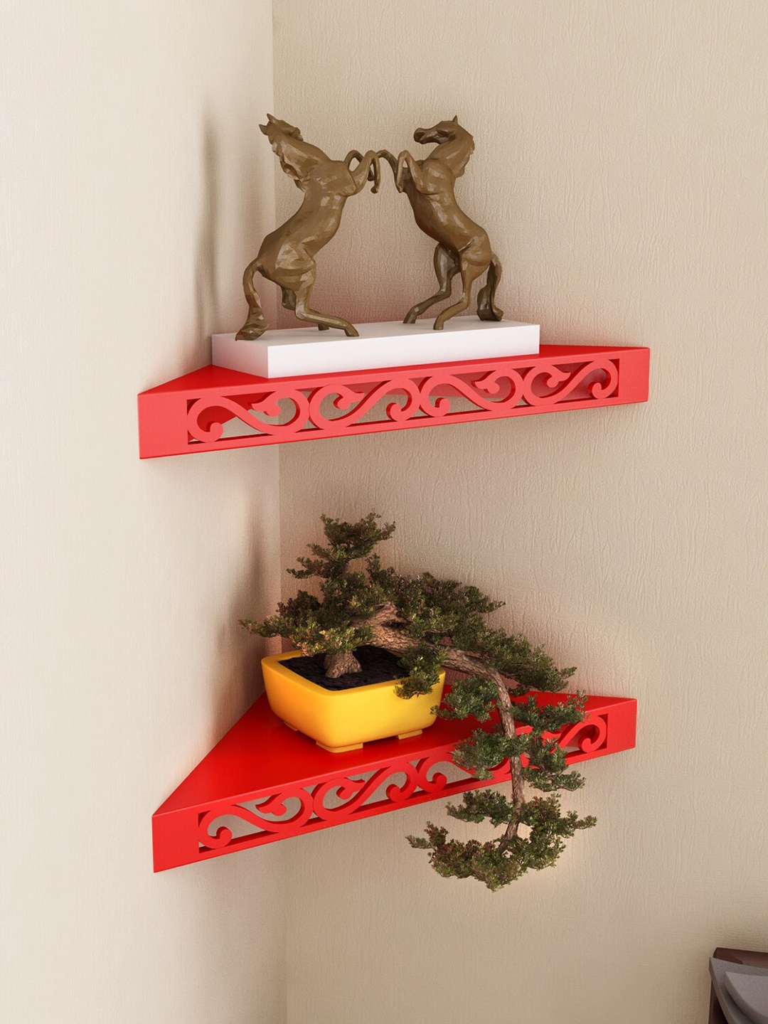 

Home Sparkle Set Of 2 MDF Wall Shelf, Red