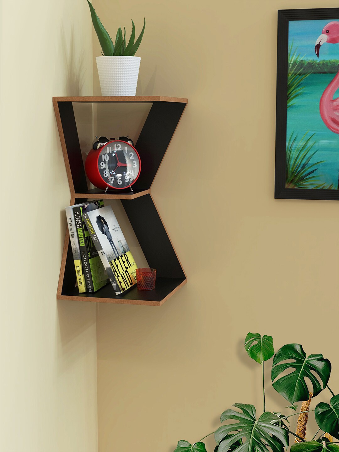 

Home Sparkle Corner Hanging Wooden Wall Shelf, Black