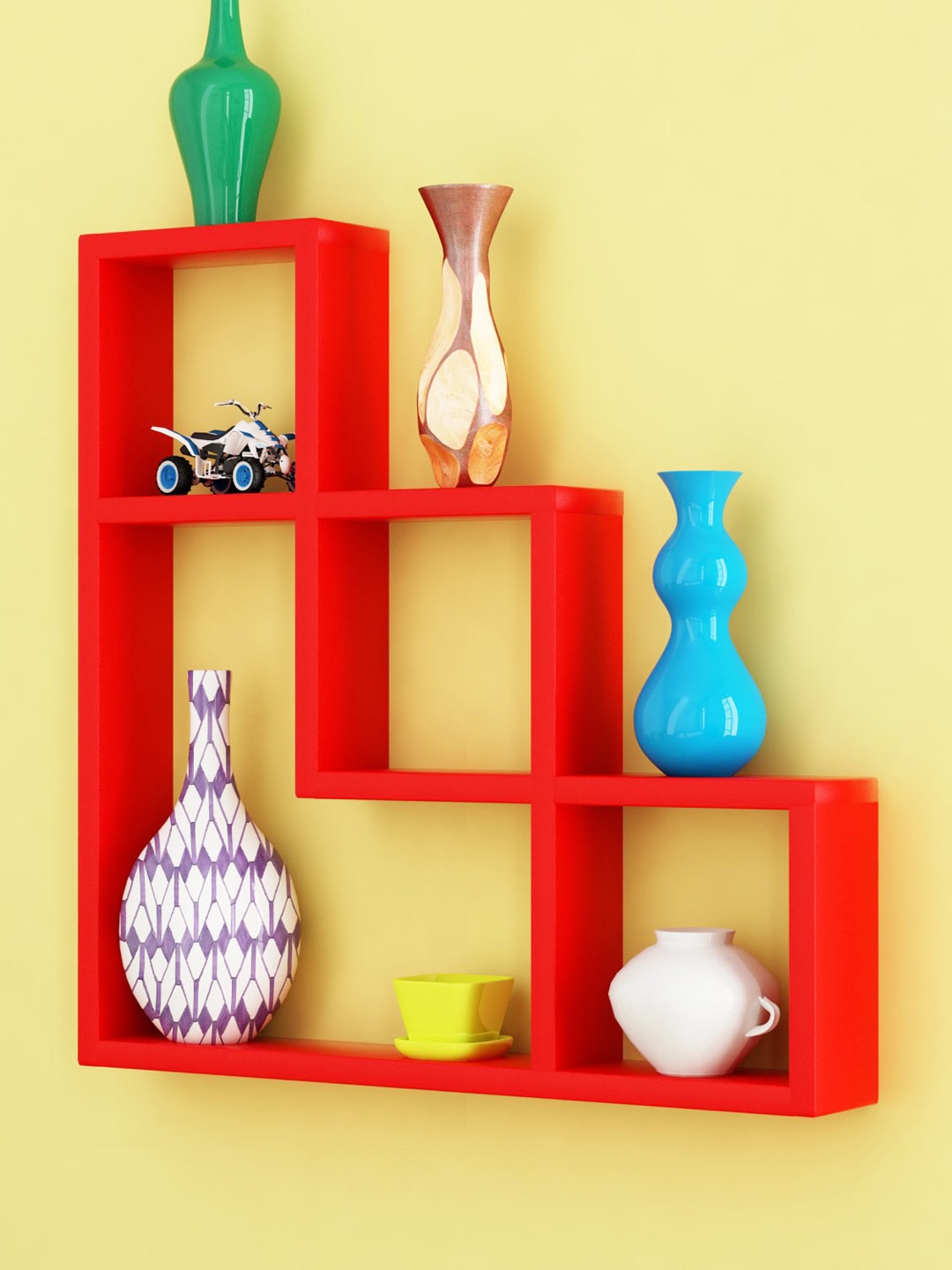 

Home Sparkle Solid L Shaped Engineered Wood Wall Shelf, Red