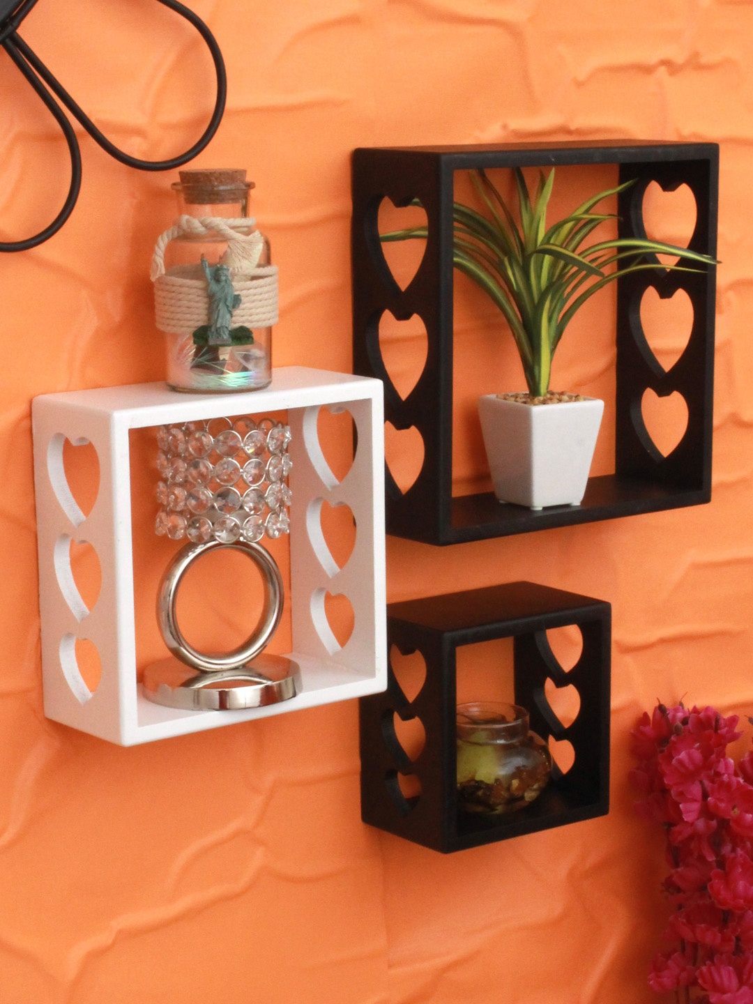

Home Sparkle Set Of 3 Solid Wall Mounted Cube MDF Wall Shelves, Black