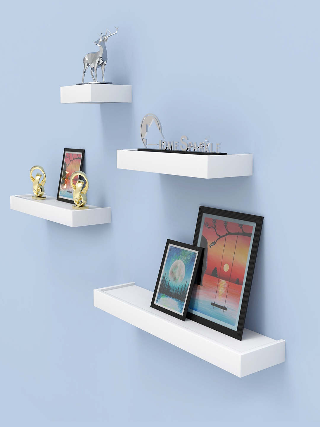 

Home Sparkle Set Of 4 Solid Engineered Wood Wall Shelves, White