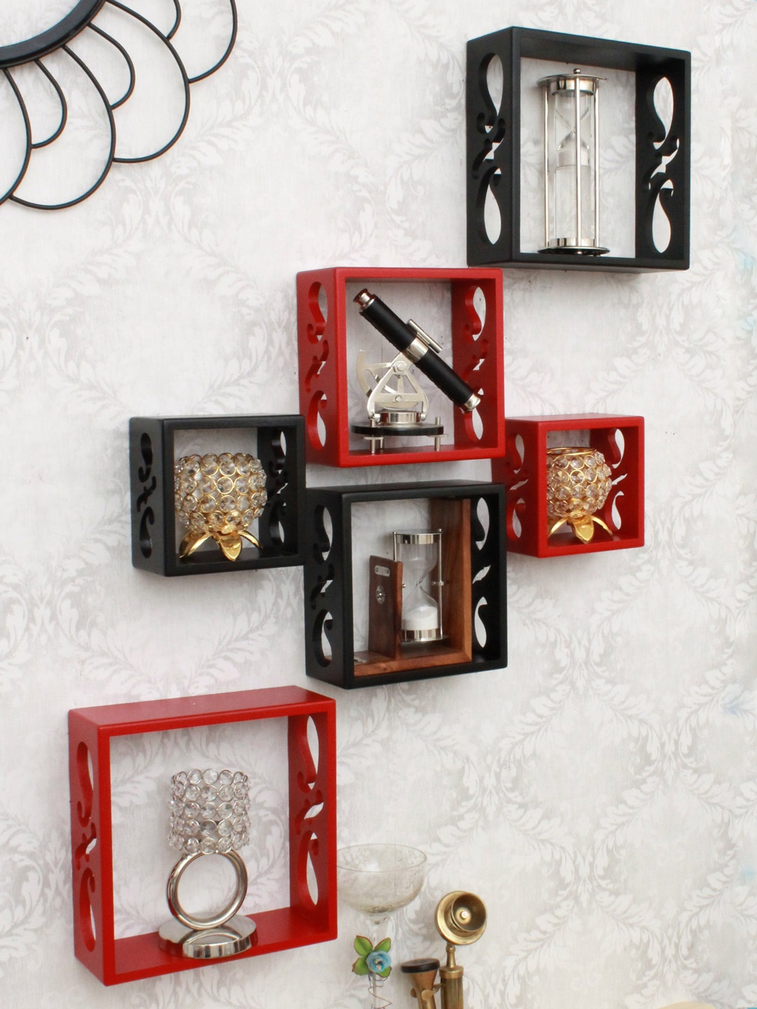 

Home Sparkle Set Of 6 Solid MDF Wall Shelves, Black