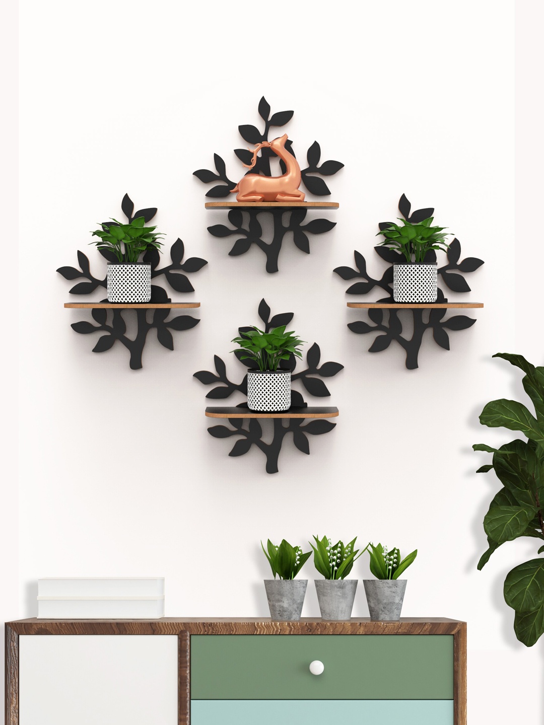 

Home Sparkle Set Of 4 Solid MDF Mounted Floating Wall Shelves, Black
