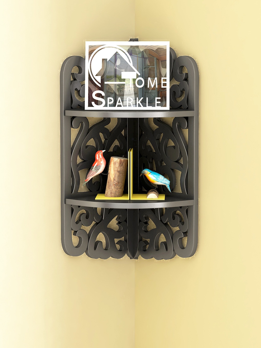 

Home Sparkle Black Solid Wooden Corner Shelf With Hidden Brackets