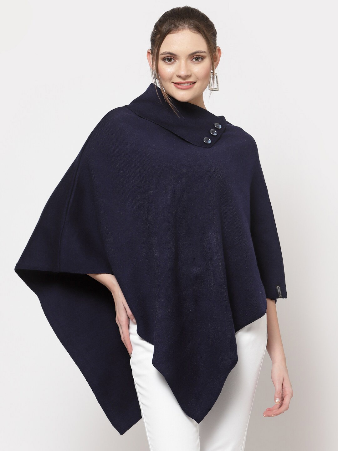 

513 Women Navy Blue Longline Button Shrug