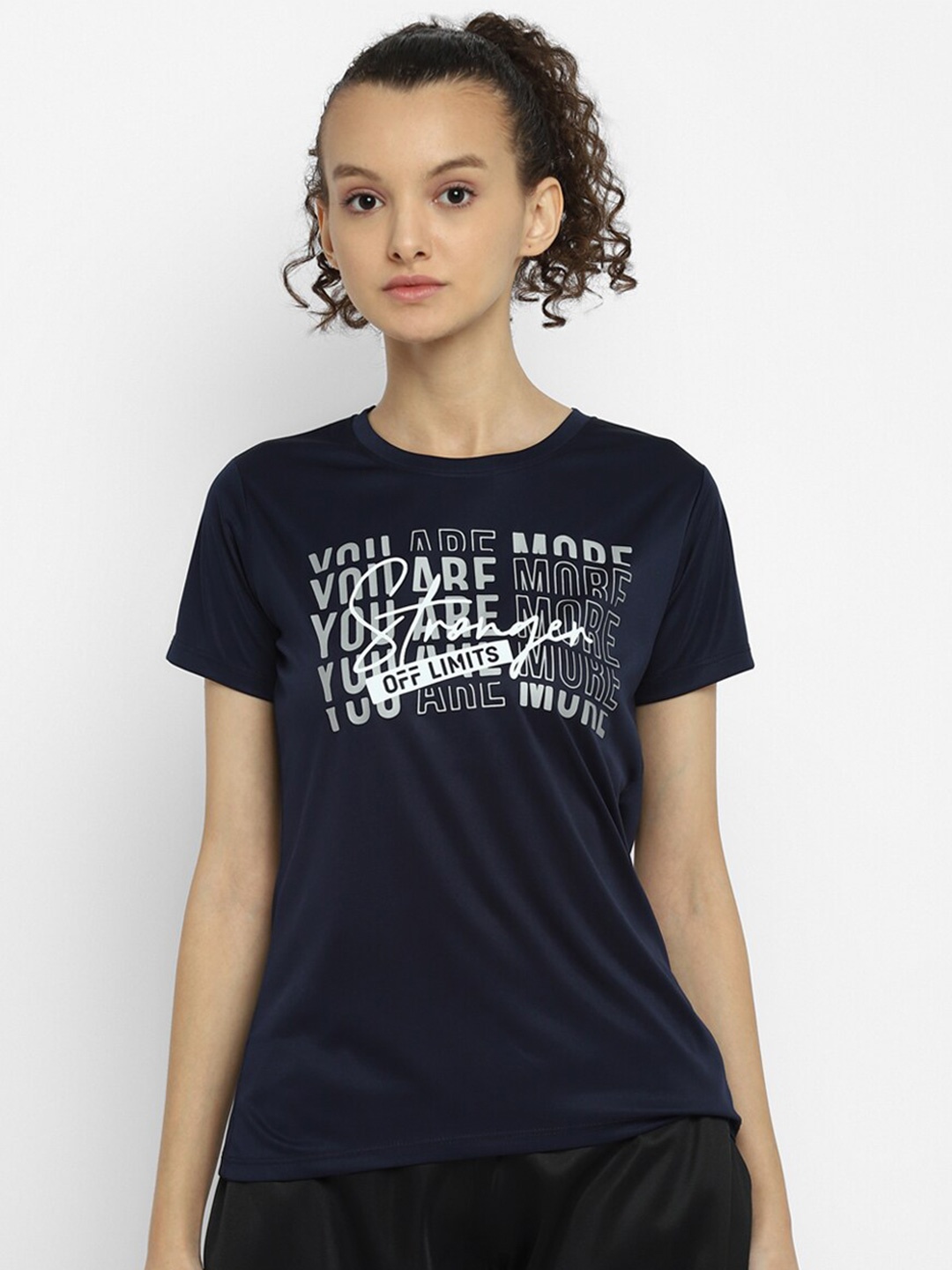 

OFF LIMITS Women Navy Blue Typography Printed Antimicrobial T-shirt