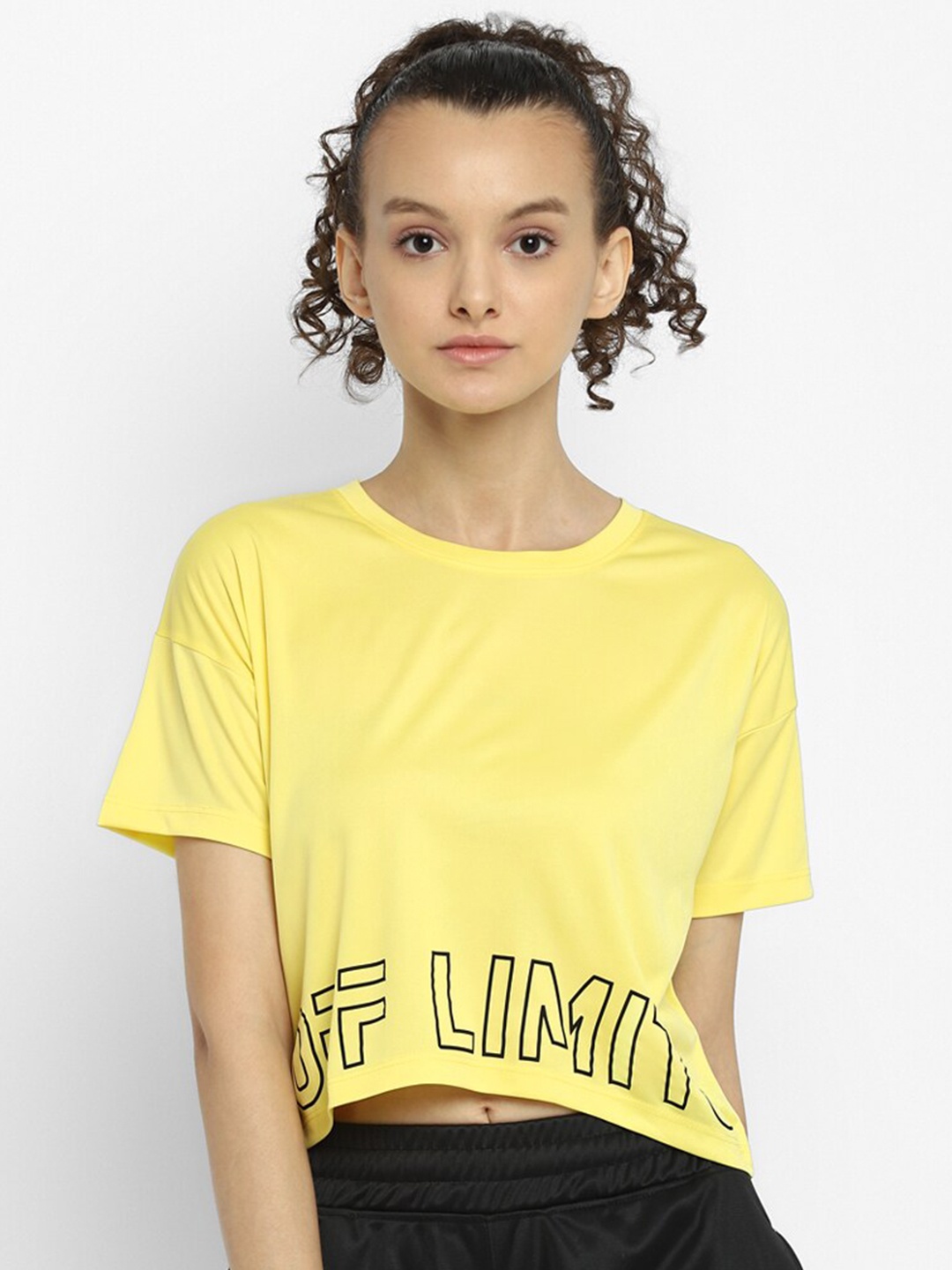 

OFF LIMITS Women Yellow Typography Printed Antimicrobial T-shirt