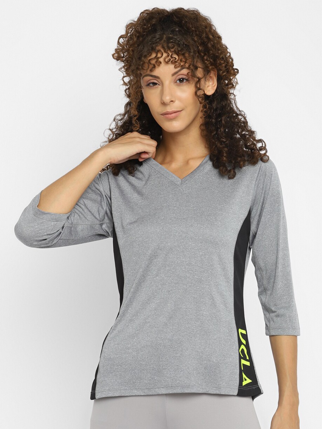 

UCLA Women Grey Melange V-Neck Antimicrobial T-shirt
