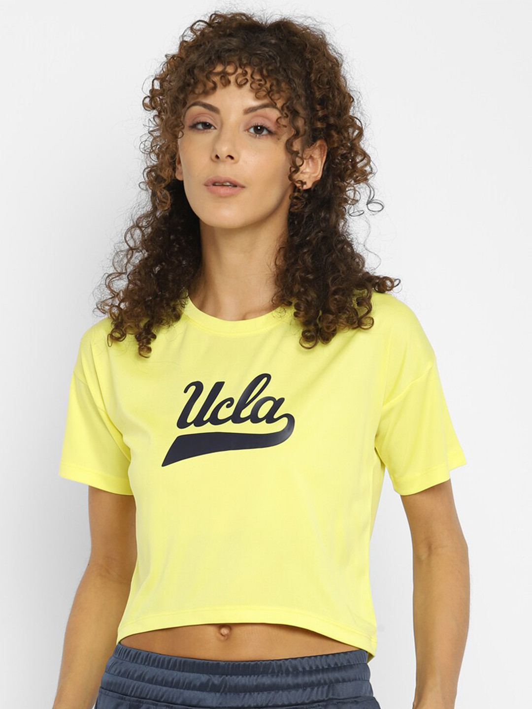 

UCLA Women Yellow Typography Printed Antimicrobial T-shirt