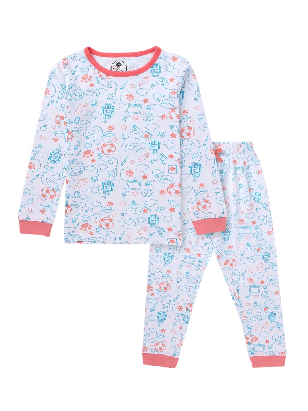 

Cub McPaws Girls White & Blue Printed Night suit